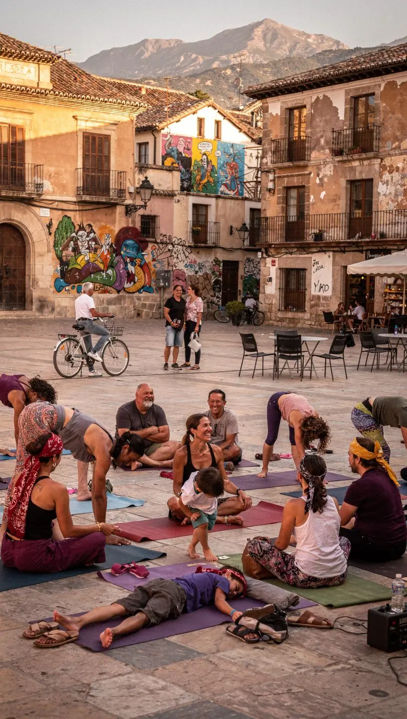 Un altar decorado con flores y velas, preparado para una sesión de yoga ritual que invita a la meditación.