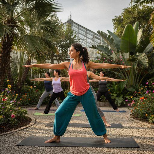 Altar con flores, piedras y elementos naturales preparados para una práctica ceremonial de yoga.